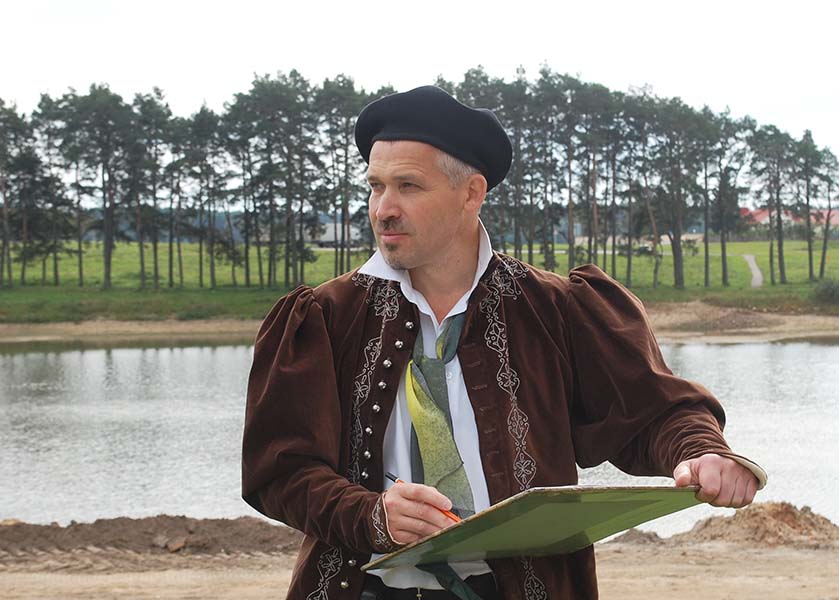 шарж по фото у замка в Мире от шаржиста Мишеля, Михаила Шабалина Минск