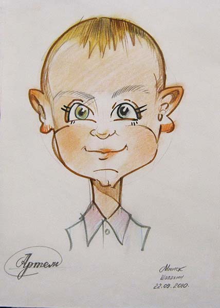 шарж по фото мальчика Артема от шаржиста Мишеля, Михаила Шабалина Минск